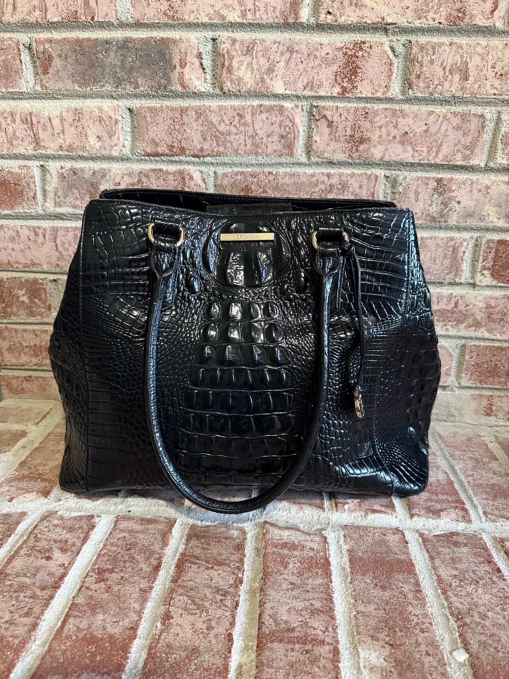 Brahmin black Womens Melbourne Croc-Embossed Tote Handbag